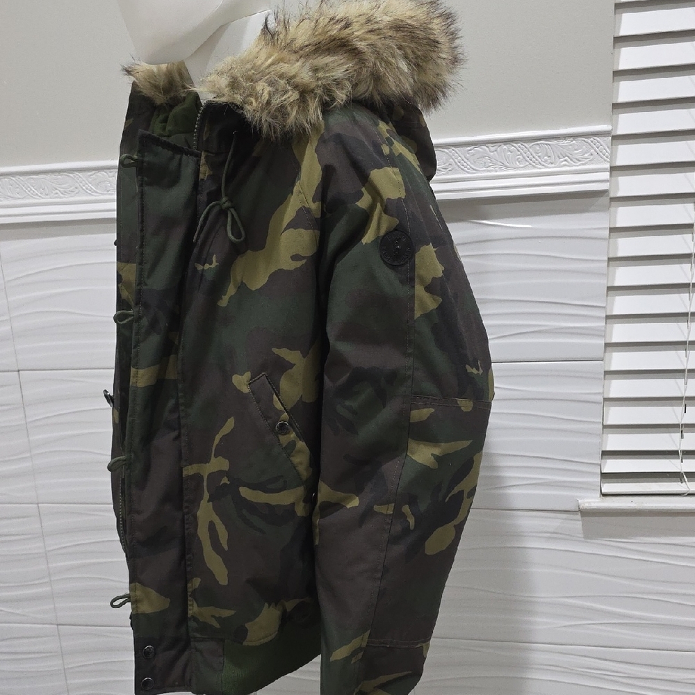Polo by Ralph Lauren Green Camouflage Fur-Trimmed Jacket New without tags